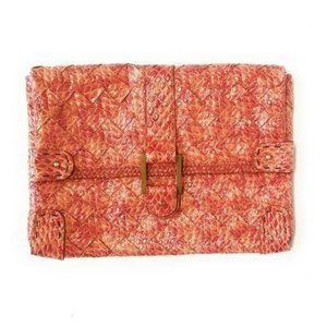 Jessica Simpson Vegan Croc Woven Envelope Clutch Purse Handbag in Red Orange